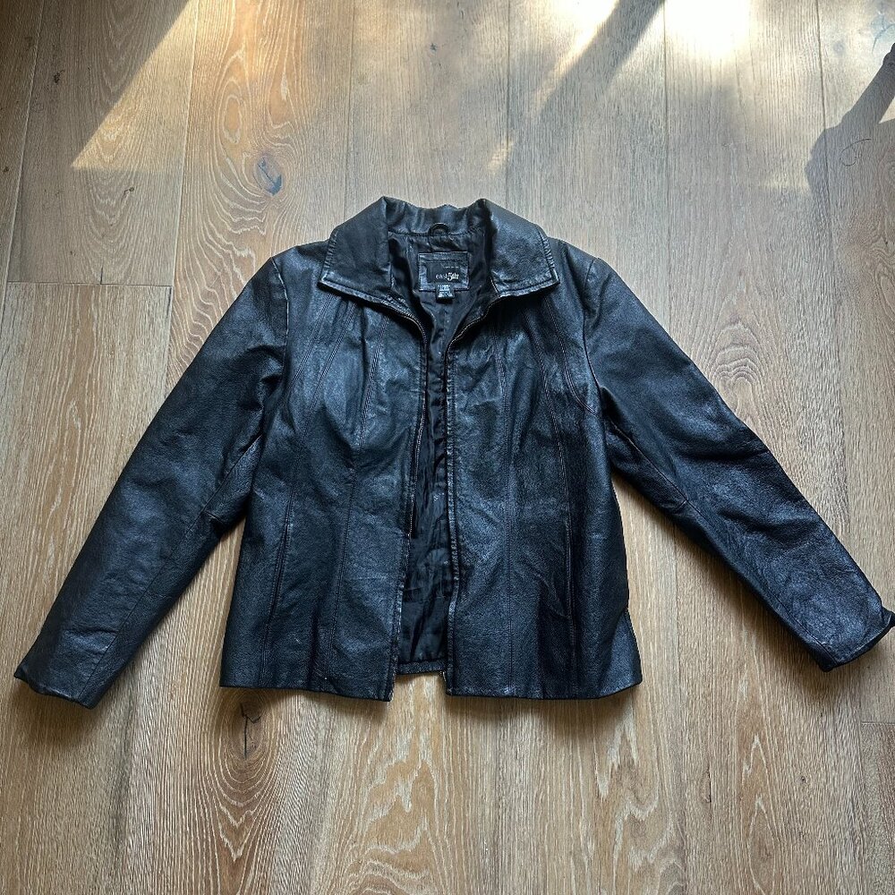 East 5th Oversized Black Leather Jacket